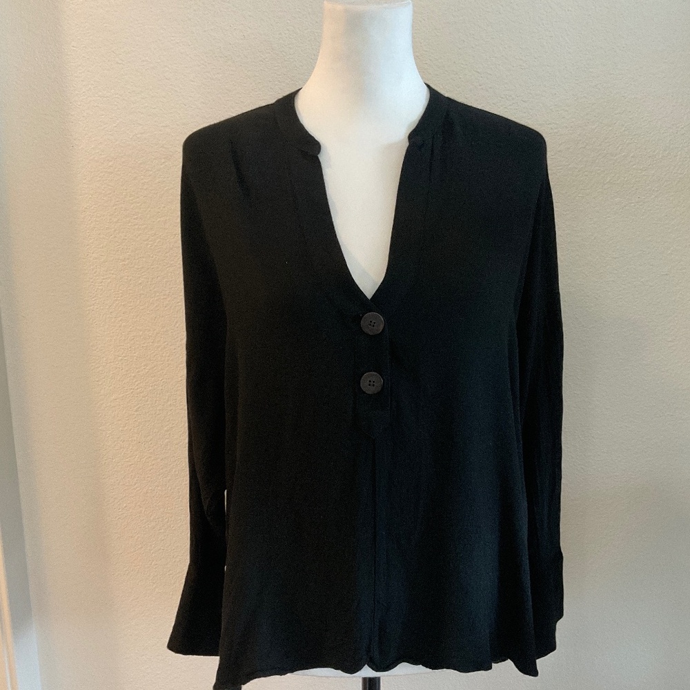 ZARA Top Oversized Cropped Long Sleeve Black Size Medium